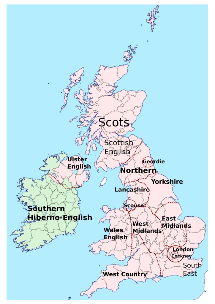 A linguistic map showing the diversity of the British accent.